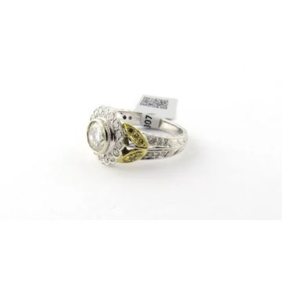 18K White and Gold Natural White and Yellow Diamond Flower Ring Size 7 #3833 - Picture 2 of 9